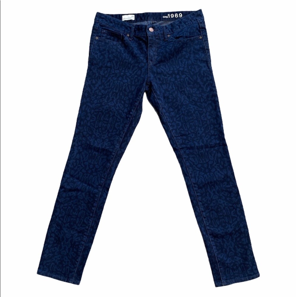 Gap Always Skinny Medium & Dark Blue Wash Cheetah Animal Print Jeans 28